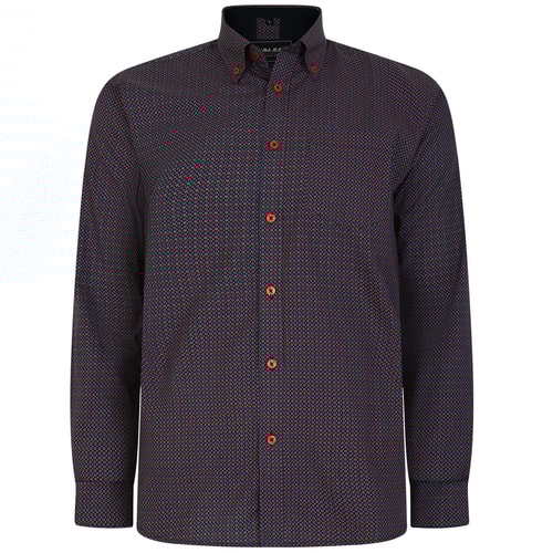KAM Long Sleeve Dobby Print Shirt Navy